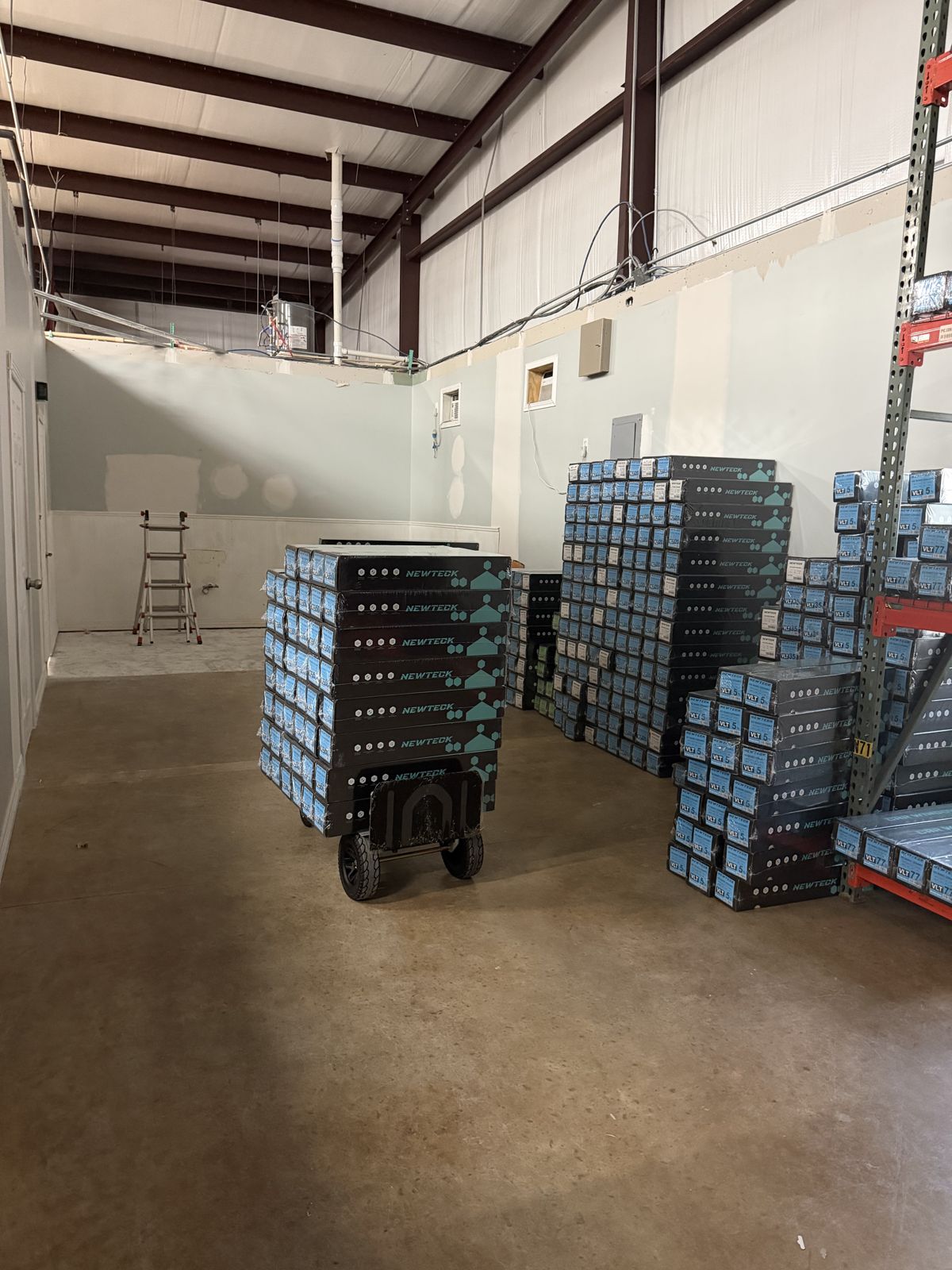 Pallets of NEWTECK film in the Houston warehouse